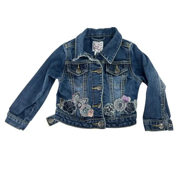Toddler Embroidered Denim Jacket 24M Floral Butterfly‎ Y2K Coquette Cottagecore