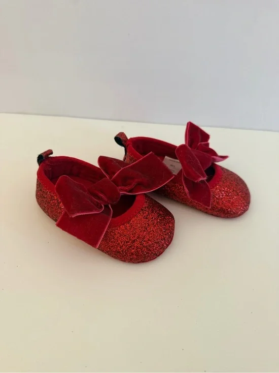 Red Glitter Baby Girls Bow Shoes