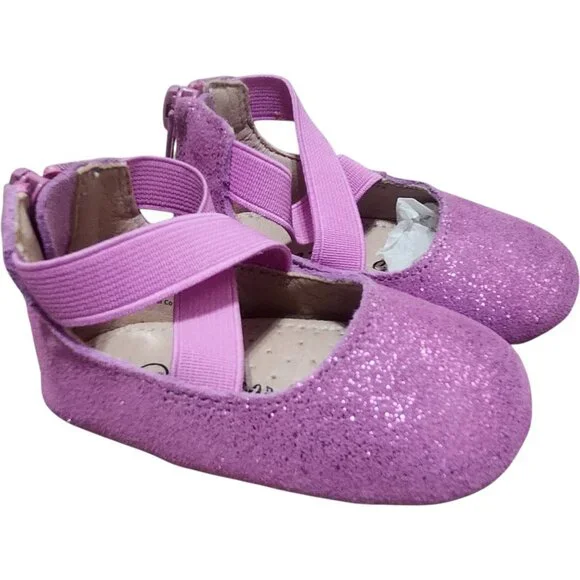 A Bear Co Toddler Size 3 Purple Glitter Ballerina Flat Ankle Cross Strap‎