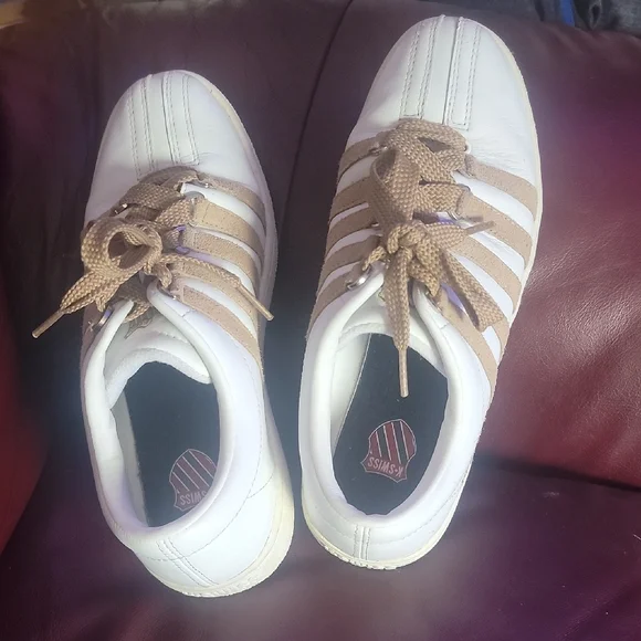 K-Swiss White and Brown Athletic Shoes.