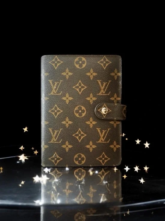 🩷VINTAGE LOUIS VUITTON Brown Monogram Ring Agenda Cover Medium PM Gold-Tone HW