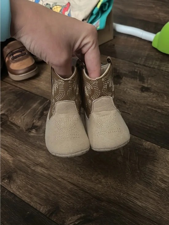 Kids Beige and Brown Western Booties - Toddler Comfort