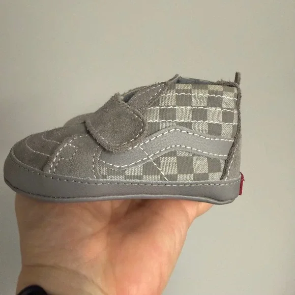 Vans Sk8-Hi Crib Shoes Grey Checkerboard Infant Size 3.0 Soft Sole Sneakers