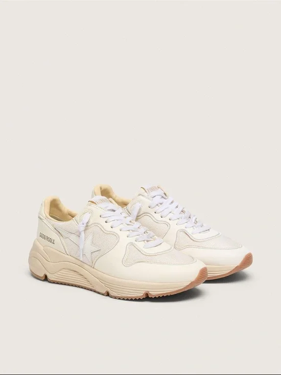 Golden Goose Cream and White Running Low-Top Sneakers