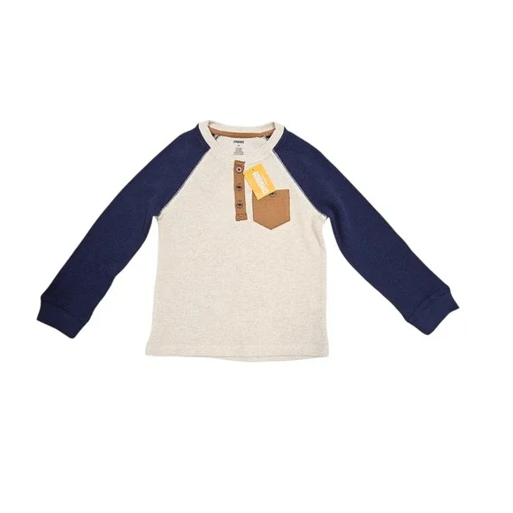 Gymboree Henley Shirt Kids 5T Cream Navy Blue Waffle Knit Elbow‎ Patch Heritage