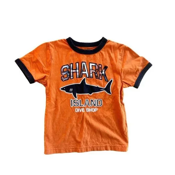 Boys Gymboree Shark Island Stitched Graphic Ringer Tee - Sz  6