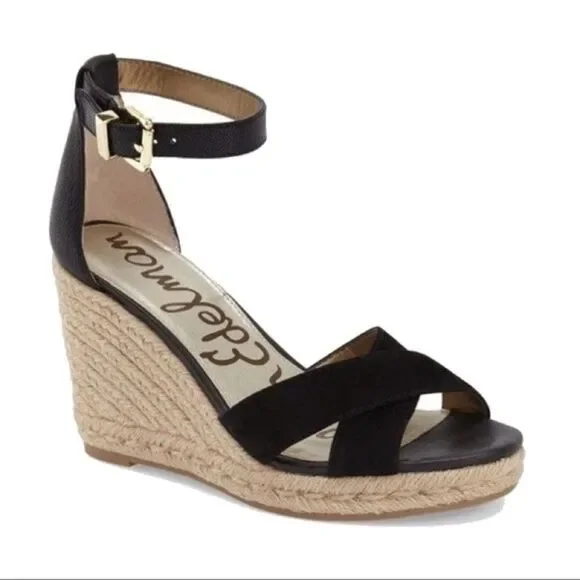 Sam Edelman Brenda Black Vegan Sueded Strappy Espadrilles‎ Sz 6.5