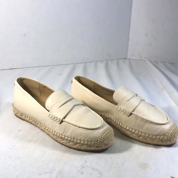 Sam Edelman Women's Kai Slip On Cream Espadrille Penny Loafers Flat Shoes