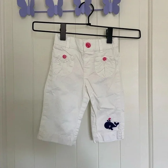 EUC | Gymboree baby girl’s white whale patch pants — 12-18 months‎