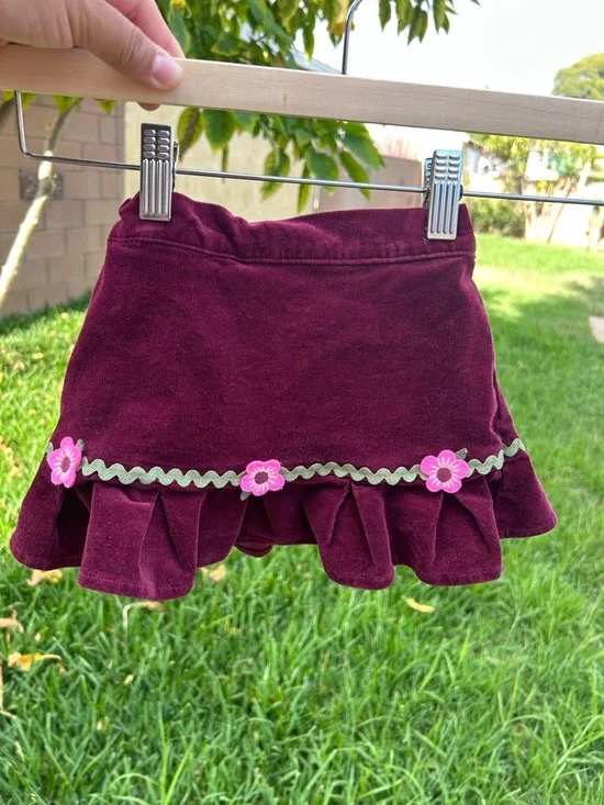 Gymboree Burgundy corduroy Skirt with Floral Trim