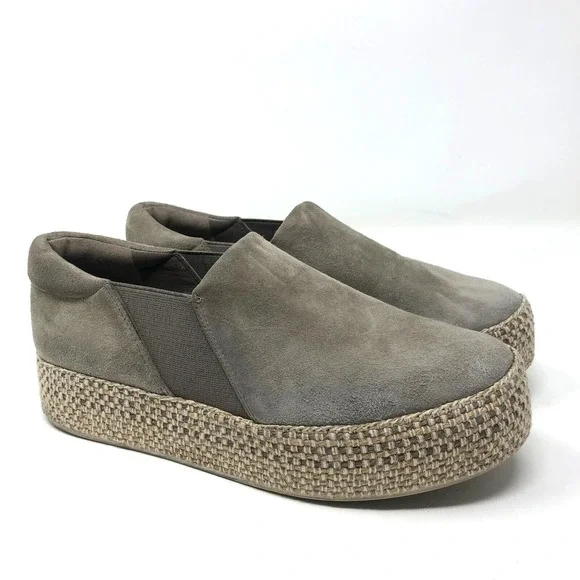 Vince Wilden Platform Flats Shoes Espadrille Womens 5.5 Gray Suede Slip On
