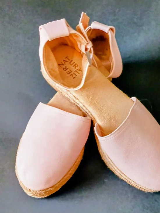 Naturalizer Light Pink Espadrille Wedge Sandals with Ankle Tie