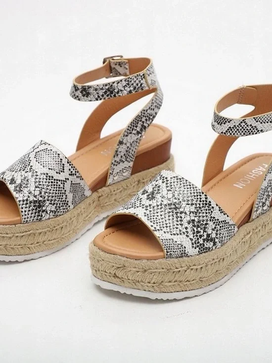 Womens Snake-Print Espadrille Ankle-Strap Platform Sandals - White