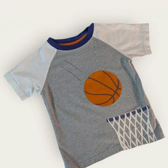Gymboree Boys Gray Blue Basketball Graphic Raglan T-Shirt 3T
