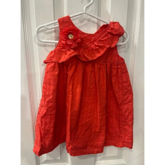 Gymboree Dress Red Ruffle Floral Gold Button‎ Cotton Toddler Special