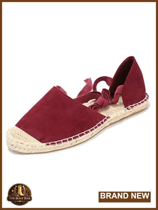 Faux Suede Cap-Toe Tie-up Ankle Strap Espadrille Flat Sandals