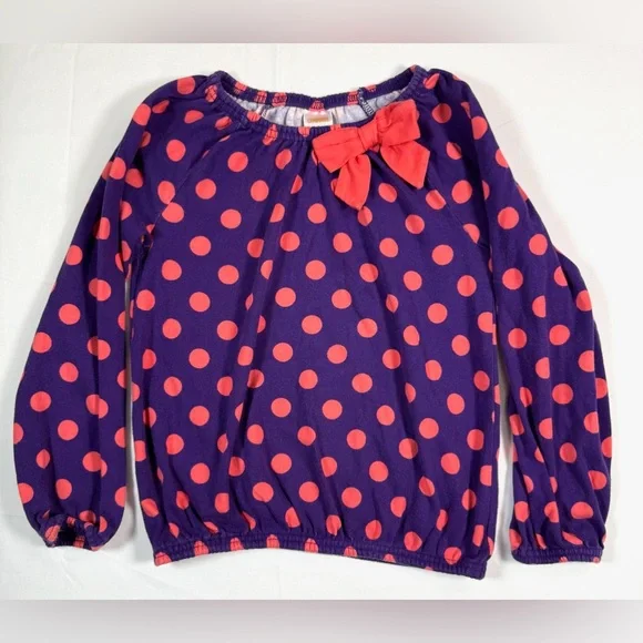 GYMBOREE Girls Polka Dot Long Sleeve‎ Top 6 Purple Bow Casual Cute Everyday
