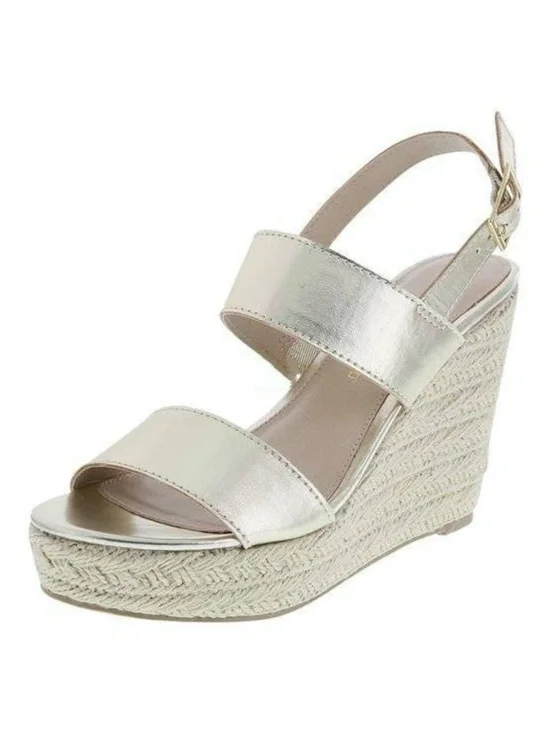 Womens Espadrille Wedge Sandals 9 Montego Bay Gold Whimsy Platform Fx Leather