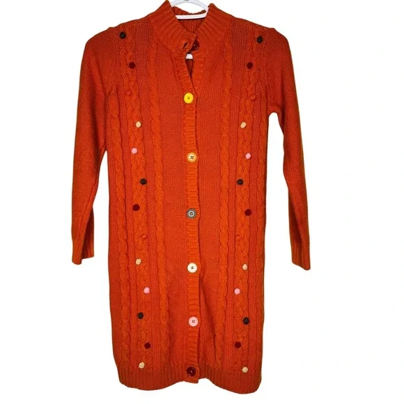 Gymboree Girls Orange Button Down Sweater Dress Sz 7-8 Long Sleeve Cable Knit