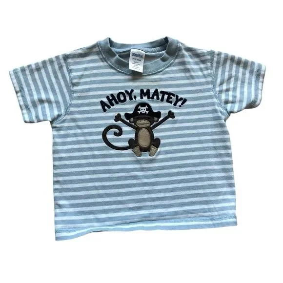 Baby Boys Gymboree Ahoy Monkey Embroidered Monkey Graphic Tee Shirt - Sz 12-18 m