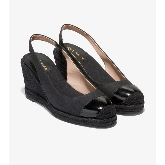 Cole Haan® (Women's 9 B) Cloudfeel™ Espadrille Wedge Sandal, Black Linen -‎ $170