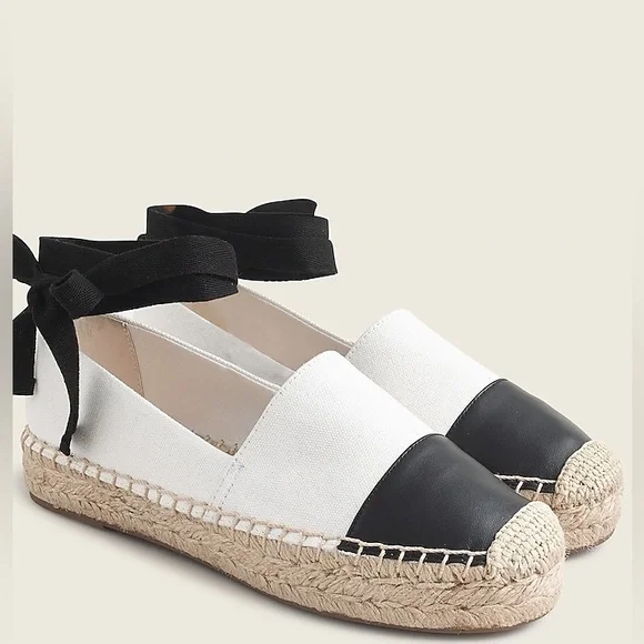 J crew Canvas espadrille flats with leather cap toe size 8