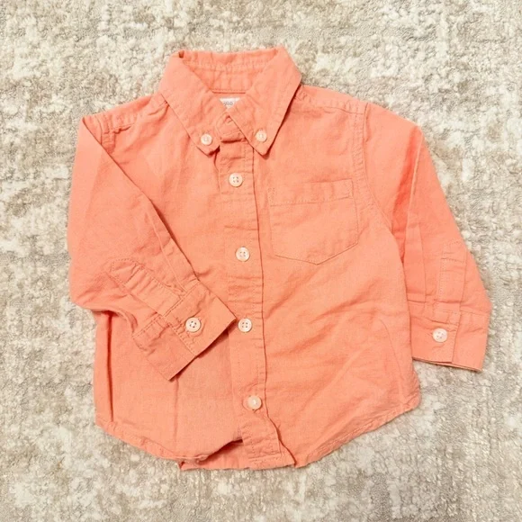 Dressed Up By Gymboree Linen Blend Coral Button Down Shirt for Kids size 6-12M