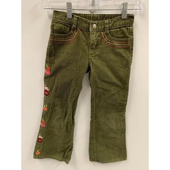 Gymboree Floral Embroidered Y2K Corduroy Green Pants Size‎ 7 Youth