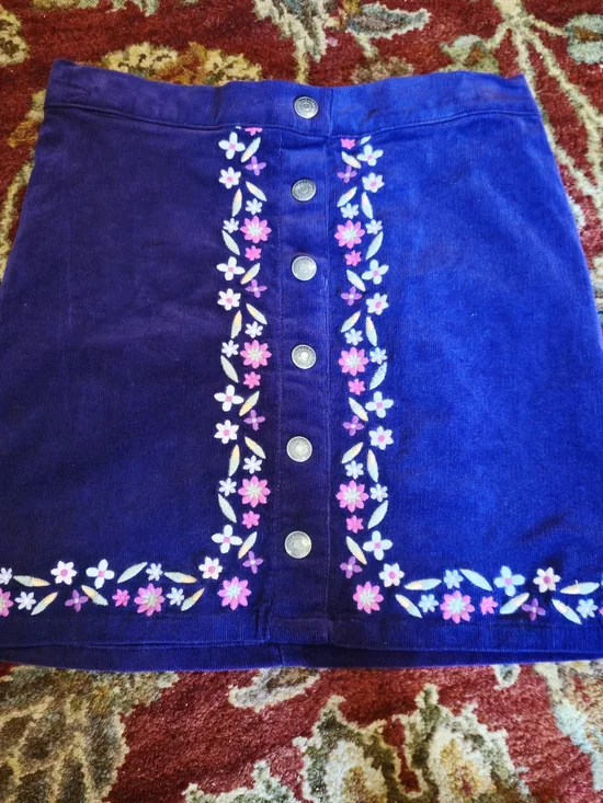 Gymboree Purple Corduroy Mini Skirt with Pink & White Floral Embroidery