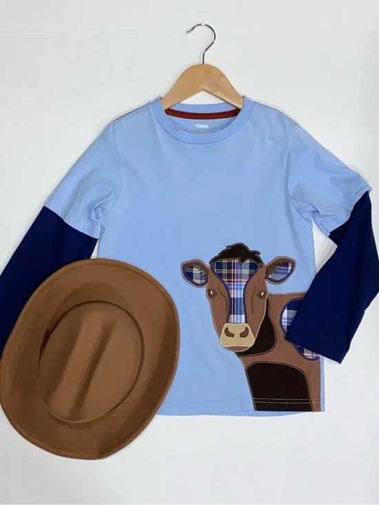 Gymboree Boys ‘Western Skies’ Blue Layered Long Sleeve Cow Top Size 7