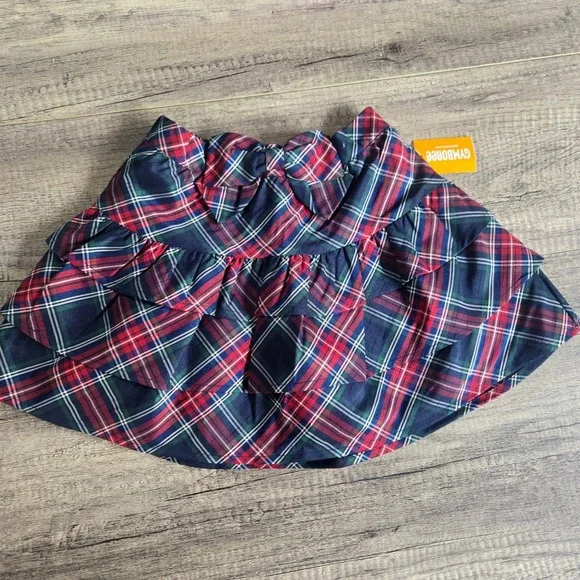 Gymboree Girls Size 7 Plaid Tiered Ruffle Skirt Navy Red Holiday Bow 3048934 NEW