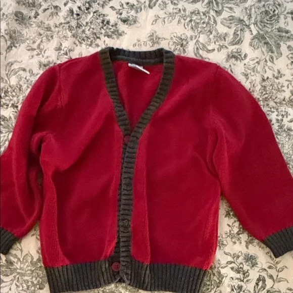 Gymboree Red Sweater Cardigan with Gray Trim