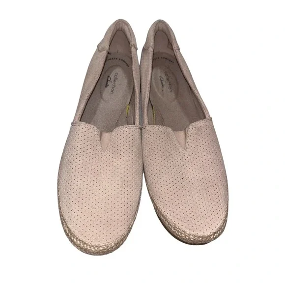 Clarks Collection Women 8.5‎ M Blush Pink Perforated Suede Espadrille Flats