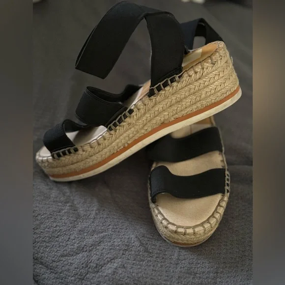 Dolce‎ Vita Lury Platform Espadrille Black Wedge Sandals, Sz 8M