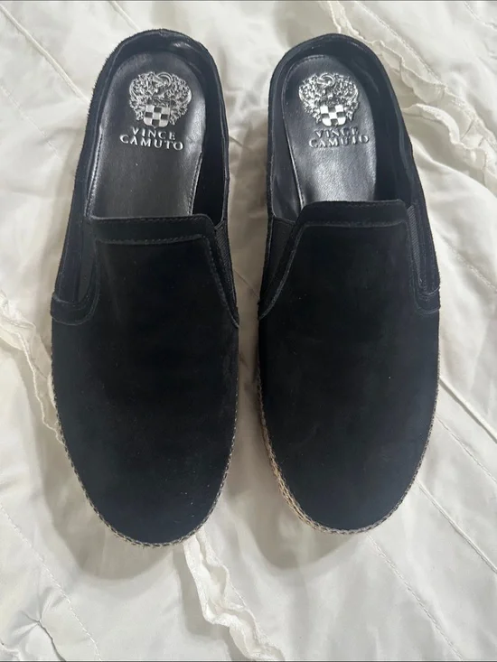 Vince Camuto Black Suede Slip-On Espadrille Loafers