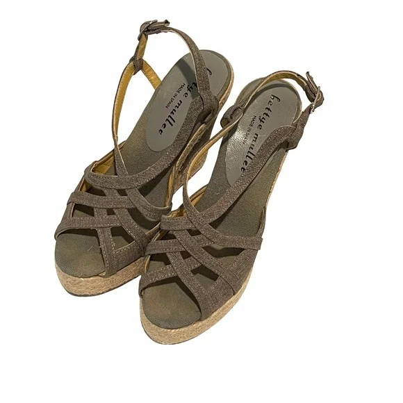 Bettye Muller Espadrille Wedge Sandals‎ Women's 8 Canvas Slingback Made in Spain