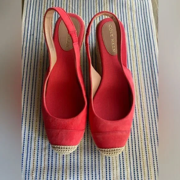 Cole Haan Espadrille  Womens  Sz 9.5 Cloudfeel  Wedge Sandals Coral Orange NEW