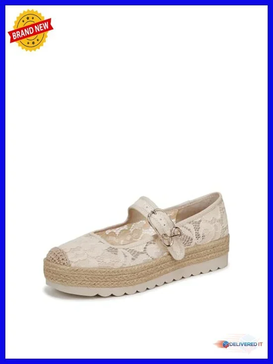 Espadrille Platform Mary Jane Flat Slip-On Lace