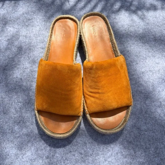 Vince Glyn Espadrille Slides Womens 10 Orange Excellent Suede Flat Sandals