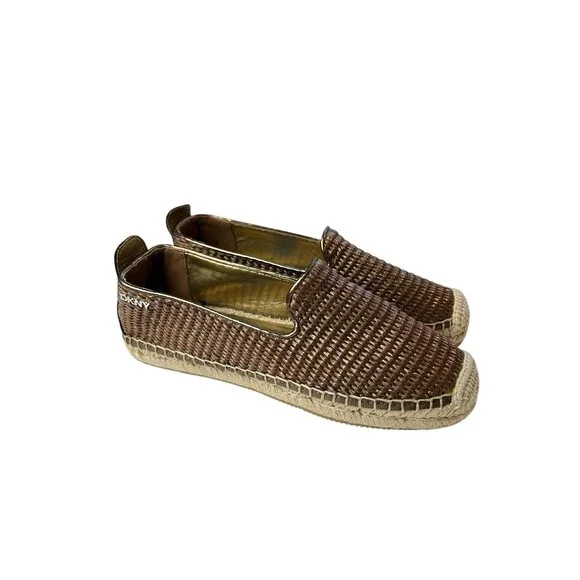 NEW DKNY Mallandra Platform Espadrille Flat Size 6.5 Woven Bronze Slip On