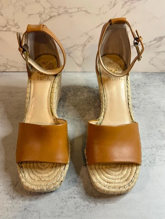 Vince Camuto Tan Leather Espadrille Wedge