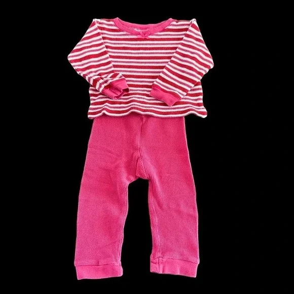 Vintage‎ Gymboree Baby Girls XS 2 Piece Set Thermal Knit Top Pants Striped Pink