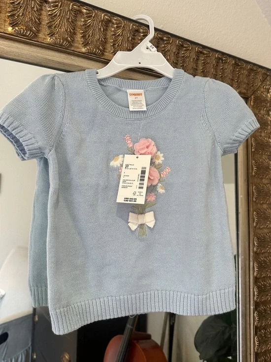NEW Gymboree 2T Girls Embroidered Bouquet Sweater Top - Enchanted Garden - Blue