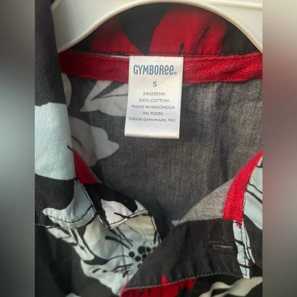 Gymboree Hawaiian Floral Navy Blue, Red Button-Up Short-Sleeve Shirt Boys Sz 5
