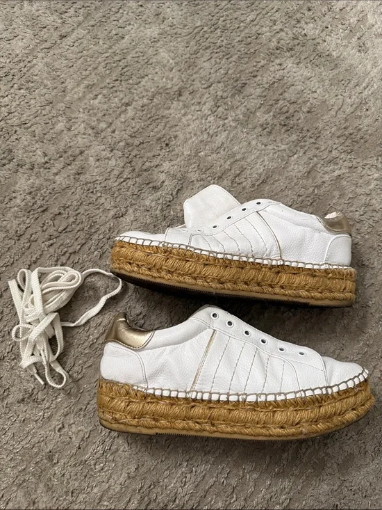 White Platform Sneaker with Gold Accent