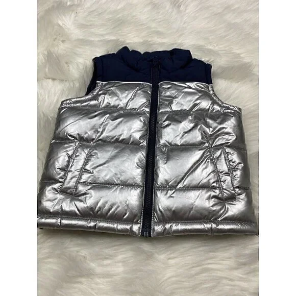 NWT GYMBOREE Silver Puffer Vest Water Boys Size 12-24 Months Resistant Fabric