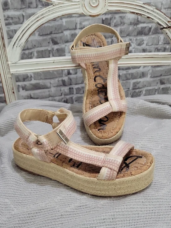 Sam Edelman Pink and Cream Espadrille Platform Strappy Sandals Womens 8
