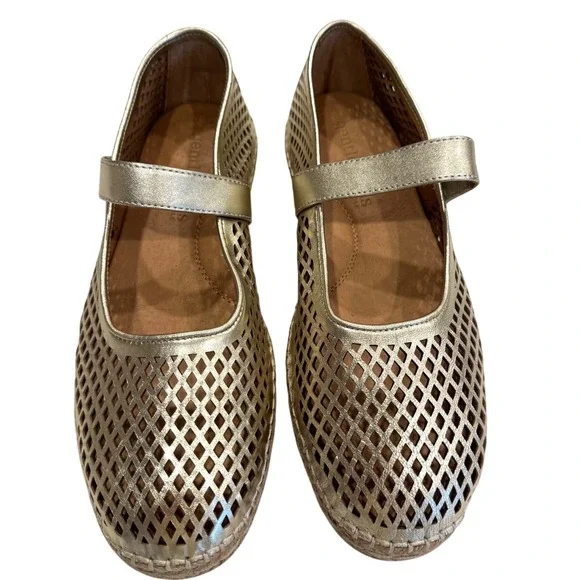 Gentle Souls Sienna Mary Jane Flats Women 8 Gold Leather Espadrille Coastal