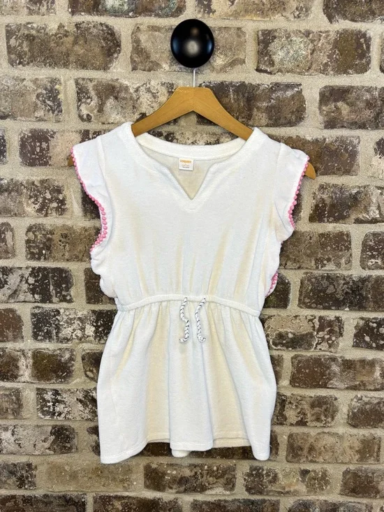 Gymboree White Terry Tunic with Pink Pom Trim L 10/12
