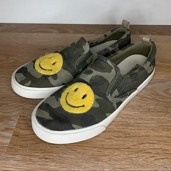 Gymboree Kids Unisex Size 4 Camo Smile Slip On Sneakers